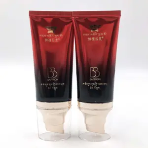 Tabung Krim Bb Plastik Mewah Hitam Merah Gradien 50Ml, Alat Rias Tabung Pompa Vakum dengan Semprotan Pompa untuk Kemasan Kosmetik