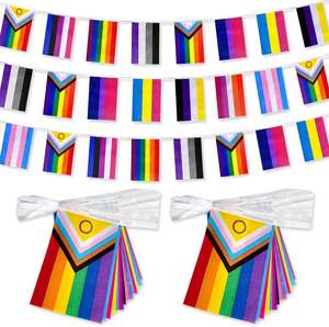 Bandera Triangular LGBT de Arcoíris <span class=keywords><strong>para</strong></span> Orgullo Gay y Lésbico, Guirnalda de Banderas LGBTQ, Incluye Bandera Colorida de Poliéster <span class=keywords><strong>para</strong></span> Fiestas y Festivales - Product Image 1