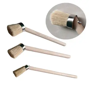 2023 New Automobile Special Steel Ring Round Head Brush Gap Cleaning Pig Hair Wooden Handle Brushes