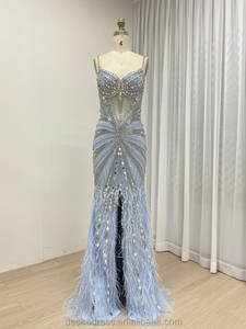 ชุดราตรีหรูหรา MB40260-2 ประดับด้วยลูกปัดและขนนก สายเดี่ยวทรงเมอร์เมด ชุดออกงานพรอมเซ็กซี่ ประดับคริสตัลระยิบระยับ ชุดงานเลี้ยง - Product Image 2