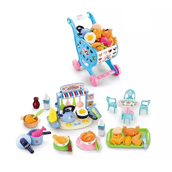 ふりプレイセットクッキングキッチンおもちゃショッピングカートダイニングテーブルふりプレイパズル教育玩具
