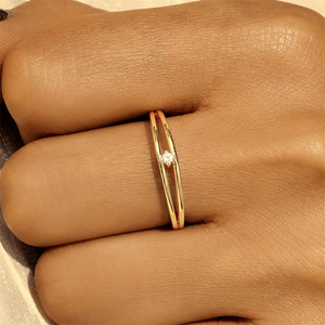 CANNER New Arrival Minimalist 925 Sterling Silver Double Layers18k Gold Plated Cubic Zirconia <b>Stacker</b> <b>Rings</b> for Women - Product Image 4
