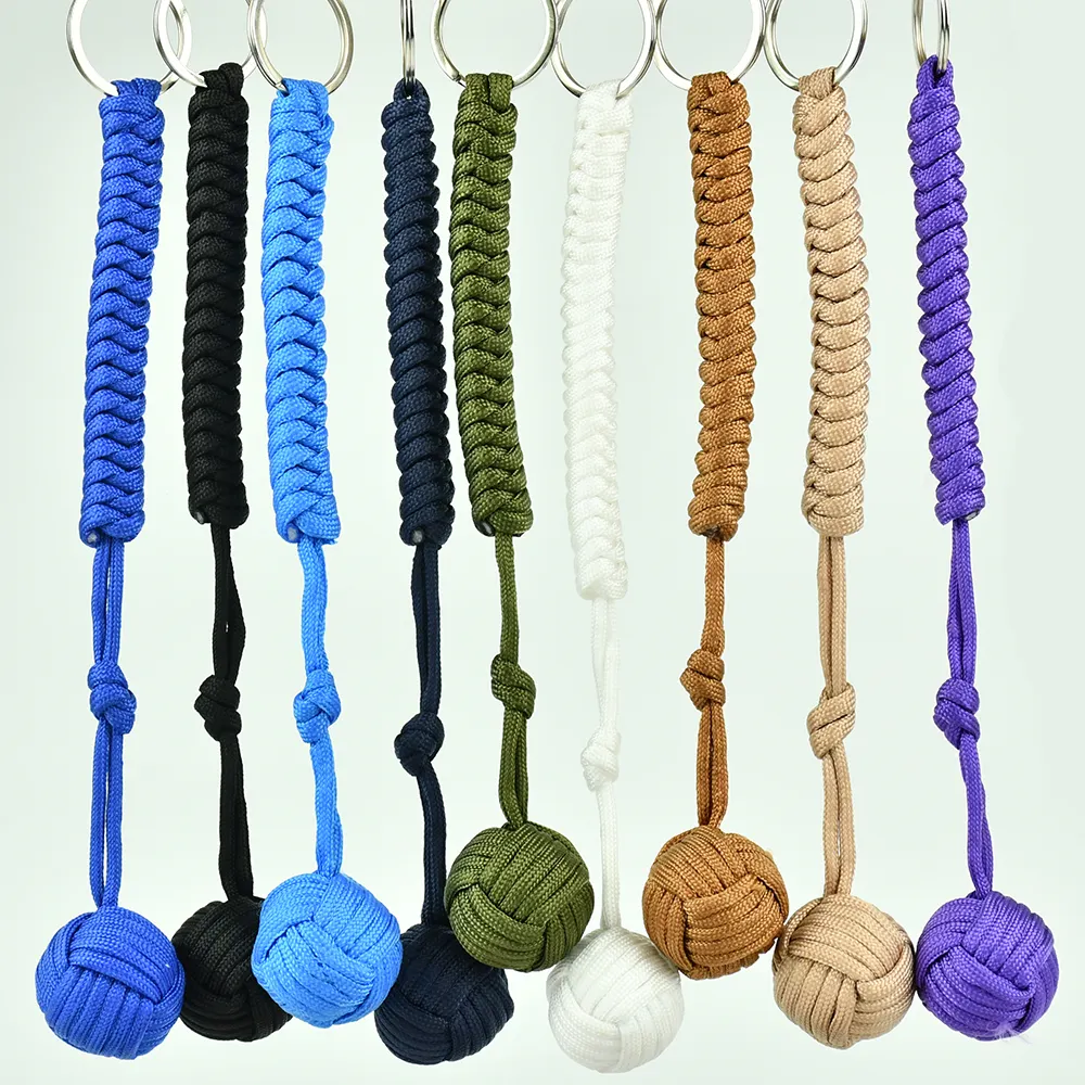 1pcs monkey fist style wood ball keychain rope Pure hand knit Chinese knot 
