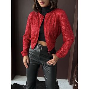 Vestes matelassées rouges pour femmes Topshow, brodées de paillettes, personnalisables, en spandex, cuir, polyester/coton, pour le printemps - Disponible en taille XL - Product Image 2