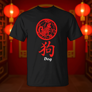 T-shirt Cane dello Zodiaco Cinese, Design Rosso, Girocollo, Manica Corta, Unisex, Abbigliamento Promozionale per Adulti - Product Image 2