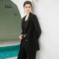 HOOR Women Coat Vest Pant Set Mid Length Coat Elastic Waist Lowcut Dr