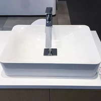 Lavabo Carré en Acrylique Blanc Sur Mesure avec Support de Robinet Monotrou et Vidangeur – Accessoire de Salle de Bain