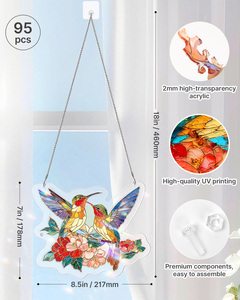 Rompecabezas de acrílico con forma irregular, atrapasoles de ventana de vitral con diseño de pájaros y flores, artesanía premium DIY para aliviar el estrés y decoración del hogar - Product Image 4