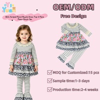 Zweiteiliges Set für Mädchen mit gemischtem Print, Rüschenkleid und Leggings für Familientreffen, Wochenendausflüge und Kinderfotoshootings