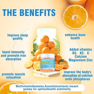 Fabrieksdirect natuurlijke sinaasappel smaak vitamine D3 10000 IE K2 MK-7 200mcg gummy <span class=keywords><strong>supplement</strong></span> met calcium, magnesium & zink - Product Image 3