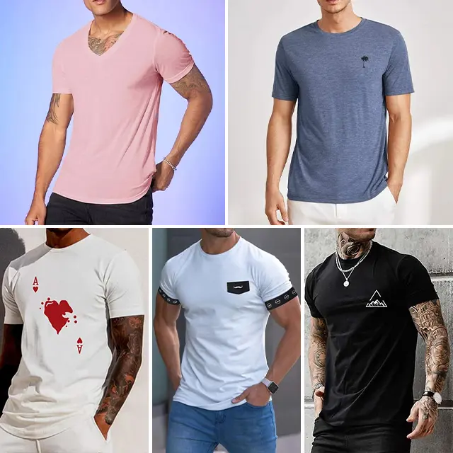 Camiseta masculina casual minimalista de verão 2024 com remessa aleatória por atacado