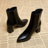 Nouvelles Bottines Femme à Talon Carré Pointu Style Britannique Niche Mode Peau