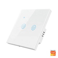 Interruptor Inteligente WiFi de 2 Canales, Controlador de Iluminación de Pared de Vidrio, Estándar EU/UK, Sin Cable Neutro, 10A Máx. Compatible con Smart Life Touch