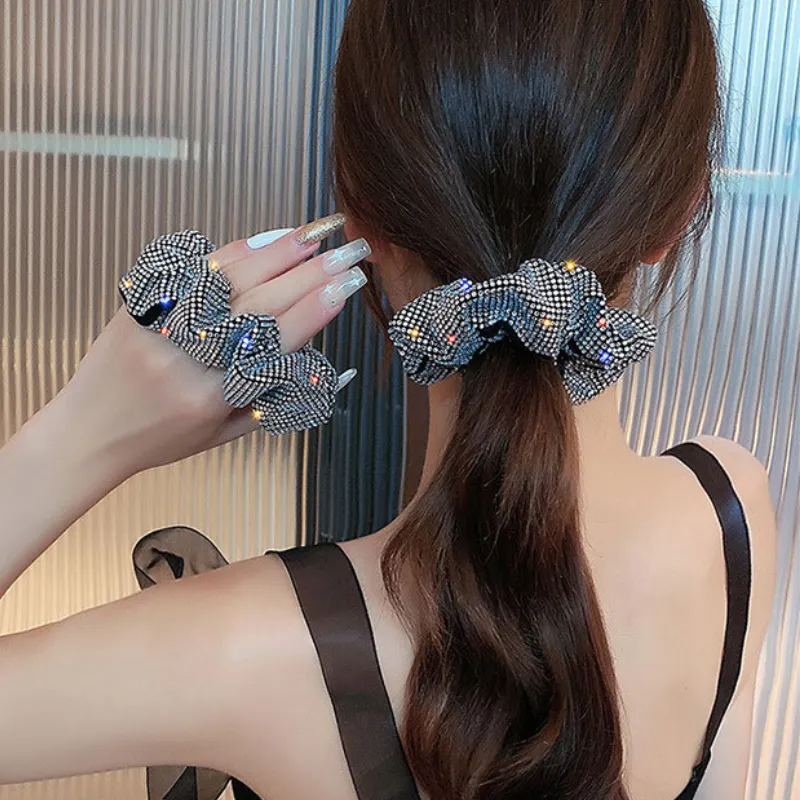 Женская резинка для волос в Корейском стиле, эластичная резинка для волос с блестящими бриллиантами, украшенная кристаллами