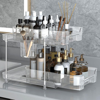Organisateur et boîte de rangement transparente à 2 niveaux en plastique acrylique transparent sous l'évier