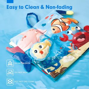 Libro de tela suave con texturas para bebés, marioneta de mano con cola de animal marino, libro de actividades táctil de tela para niños pequeños, ideal para el baño - Product Image 4