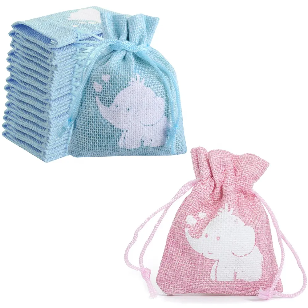 Baby Elephant juta lino con coulisse sacchetto di caramelle dolci regali di imballaggio sacchetti per Baby Shower battesimo festa di compleanno decorazione