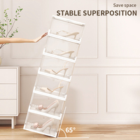 Boîte de rangement pliable portable empilable, boîte de rangement pour chaussures, boîte à chaussures en plastique transparente magnétique, présentoir de rangement pour chaussures
