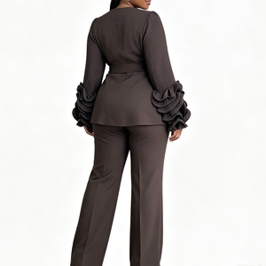 Completo da Ufficio Elegante a Due Pezzi con Blazer a Maniche Plissettate e <span class=keywords><strong>Pantaloni</strong></span> a Gamba Larga, Set Coordinato da Lavoro per Donne, Etichetta Privata Sehe Fashion - Product Image 4