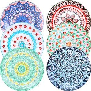 Bohemian Porcelain Dinner Plates 10.5 Inch Diameter Pizza Pasta Serving Plates Ceramic Dessert Dishes