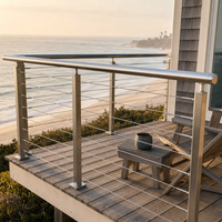 Kit de garde-corps en câble d'acier inoxydable pour terrasse et balcon côtiers, avec câble métallique 316 et main courante ronde, résistant à la rouille, pour vue sur l'océan