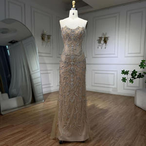 Abiti da Sera di Lusso a Sirena Stile Arabo Senza Spalline <span class=keywords><strong>per</strong></span> Feste di Matrimonio da <span class=keywords><strong>Donna</strong></span> 2024 Color Caramello/<span class=keywords><strong>Argento</strong></span> Nudo con Nappe e Perline Stile Dubai - Product Image 5