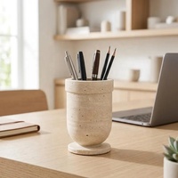 Porte-ustensiles en pierre de travertin beige naturel