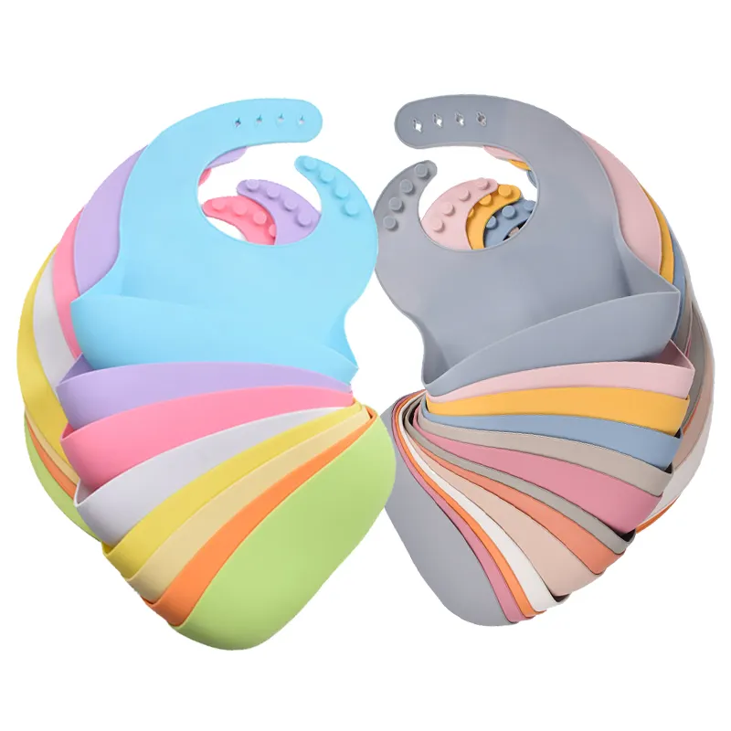 Eversoul 28 Colors Wholesale BPA Free Silicone Bibs Custom LOGO Kids Baby Feeding Set Waterproof Silicone Baby Bibs