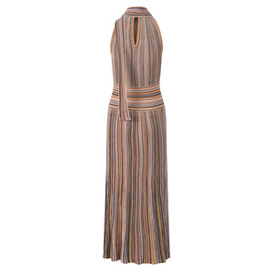 Abito Lungo Estivo 2026 da Donna <span class=keywords><strong>in</strong></span> <span class=keywords><strong>Maglia</strong></span> <span class=keywords><strong>a</strong></span> <span class=keywords><strong>Righe</strong></span> Colorblock Stile Europeo con Scollo all'Americana Senza Maniche e Sciarpa - Collezione Casual - Product Image 2