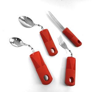 Ensemble d'assistance à la prise de repas pour personnes âgées, en acier inoxydable poli miroir, avec poignée en caoutchouc et plastique, anti-tremblement, pliable et adaptable, avec support courbé - Product Image 5