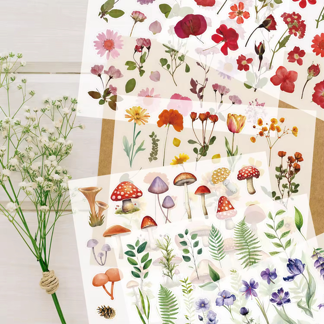 Custom Durable PET Waterproof Transparent Metal Phone Stickers Decorative Adhesive Sheet with Flower Plants