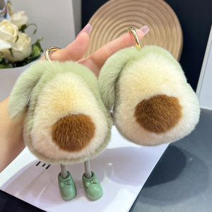 Kawaii Green Avocado Ball Keychain Soft Stuffed Plush Toys Cute Fruit Pendant for Bag Ornaments Plush Key Chains