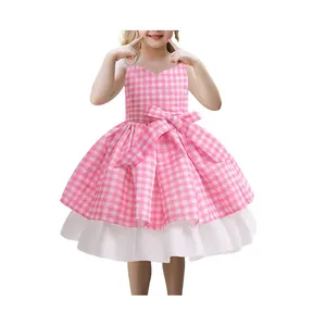 Custom Puffy Dresses Woven Cotton Sweet Heart Neck Sleeveless Double Layers Zipper Back Dress for Little Girls