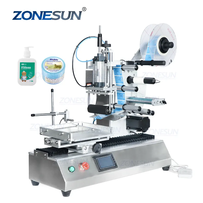 Zonesun ZS-TB180 Semi Auto Parfum Vlakke Tafel Top Desktop Sticker Adhesive Vierkante Fles Etikettering Machine Vliegtuig