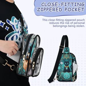 Sac messager transparent en PVC, sac à bandoulière transparent avec fermeture éclair et imprimé chat pour les voyages quotidiens - Product Image 4
