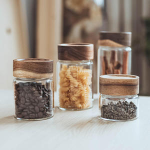 <span class=keywords><strong>Set</strong></span> di Barattoli in Vetro Rotondi per Alimenti con Coperchio Ermetico in Legno di Acacia, Contenitore per Spezie in Vetro Borosilicato per Accessori da Cucina - Product Image 6