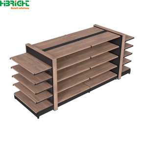Wood Grain Supermarket <b>Shelf</b> Metal Grocery <b>Rack</b> Adjustable Retail Display Cabinet Double Sided Custom Size - Product Image 5
