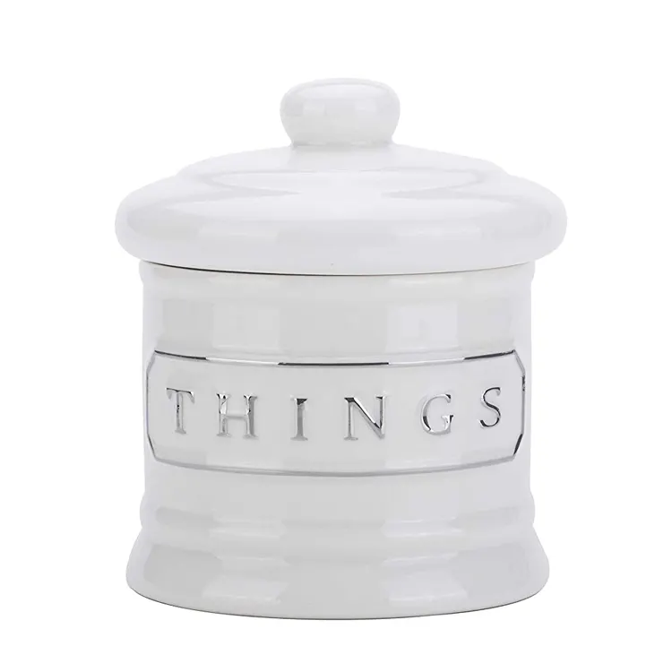 White Things Keepsake Handmade Stoneware Cotton Balls Canister Ceramic Cotton Swab Holder Porcelain Storage Box Container jar