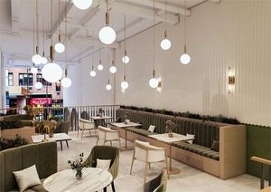 Diseño Interior de Cafetería, Diseño de Interiores de Cafetería en 3D, Concepto de Diseño de Interiores de Bar Acogedor, Asientos de Restaurante con Mesas y Sillas en Oferta - Product Image 6