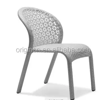 Clásico patrón de flor blanco tejido de mimbre redonda de vuelta al aire libre muebles de mimbre francés Silla de comedor