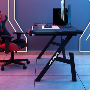 Mesa de juegos en forma de Z, luces ajustables de Metal de madera modernas, juego de <span class=keywords><strong>Pc</strong></span> Led Rgb, mesa de ordenador de oficina en casa, escritorio de juegos para juegos - Product Image 3