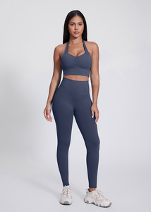 Nuovo Prodotto 2024: Set Sportivo da Donna in Due Pezzi, Leggings e <span class=keywords><strong>Reggiseno</strong></span> Sportivo, Taglie Grandi, Abbigliamento Fitness, Completo Attivo Blu Chiaro - Product Image 3