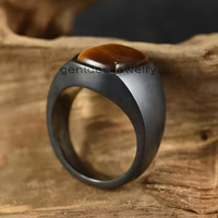 Gentdes Jewelry Bague chevalière en acier inoxydable noir incrustation de pierre d'oeil de tigre jaune Chevalière pour homme