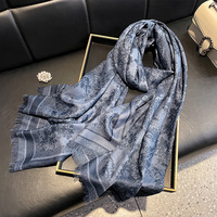 Écharpe en soie à motifs pour femme, longue et légère, châle enveloppant, mode automne-hiver, foulard color block