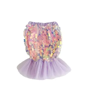 Jupe de princesse en queue de poisson à sequins en maille de couleur pour filles de 2 à 10 ans Mini jupes en tissu pour enfants 2023 Jupe sirène déguisée pour enfants