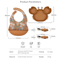 Ensemble de vaisselle en silicone de qualité alimentaire en forme de crabe, ensemble d'alimentation pour bébé avec cuillère et fourchette, vaisselle pour bébé, LOGO personnalisé, vaisselle de table