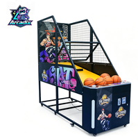 Machine d'arcade de basketball commerciale robuste à cadre métallique pliable, connectable, avec système de notation électronique et fonctionnement à monnayeur, pour la vente en gros