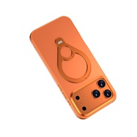 Coque de téléphone en aluminium avec cadre métallique givré 17 Pro Max Plus, support anneau de maintien, aimant puissant, antichoc, anti-traces de doigts 360