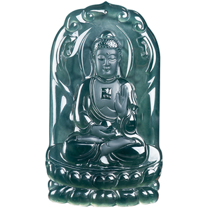 Pendentif en jade véritable naturel bleu eau Amitabha pour les signes du zodiaque chien et cochon, divinité protectrice, charme bouddhiste pour l'âme sœur - Product Image 5