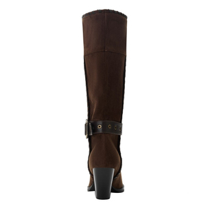 Bottes de cowboy en daim à talon compensé haut, bout pointu, avec boucles métalliques, grande taille 46, pour femme, montantes jusqu'au genou, coupe large - Product Image 5